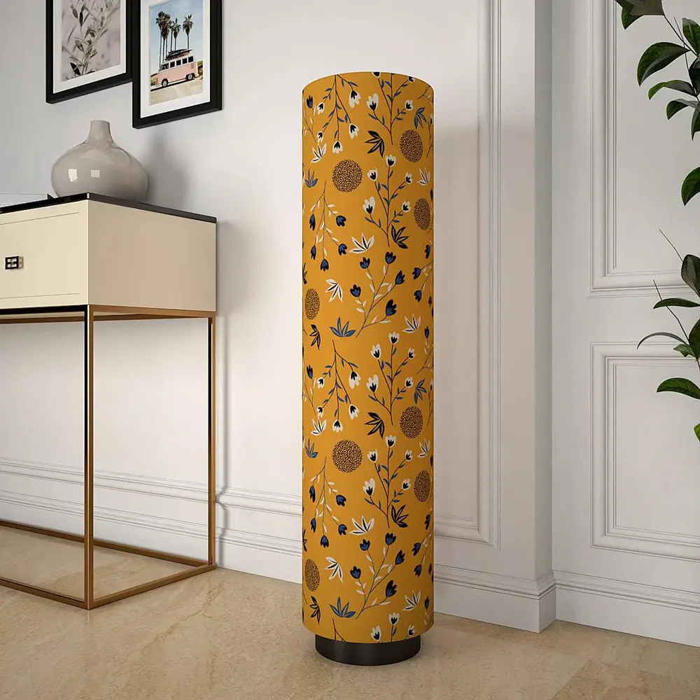 Scattered Floral Printed Round Floor Lamp