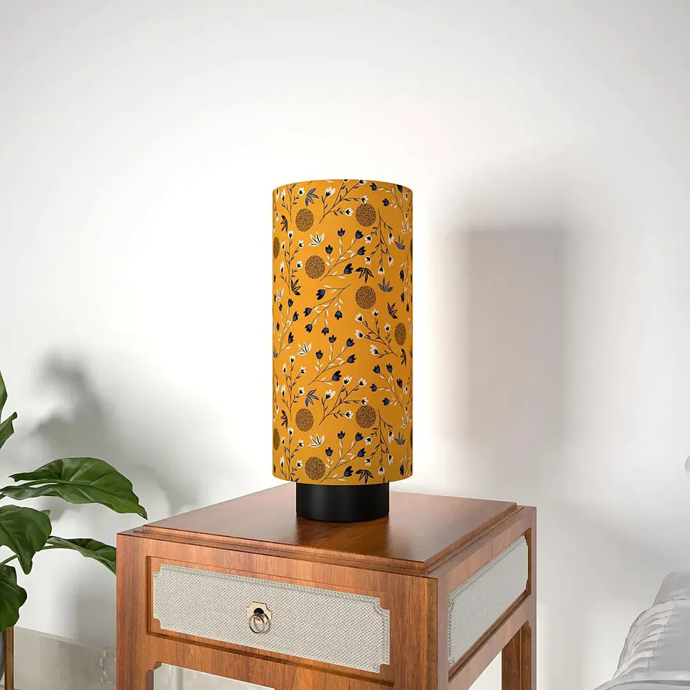 Scattered Floral Printed Round Table Lamp
