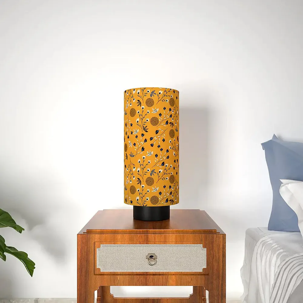 Scattered Floral Printed Round Table Lamp