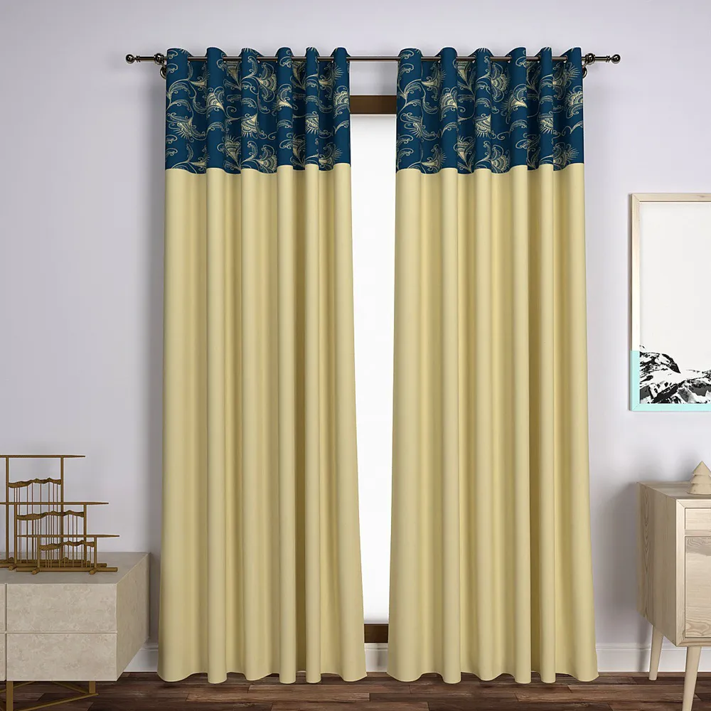 Sea Green & Cream Semi-Designer Door Curtain Medium Single Piece (7ft)