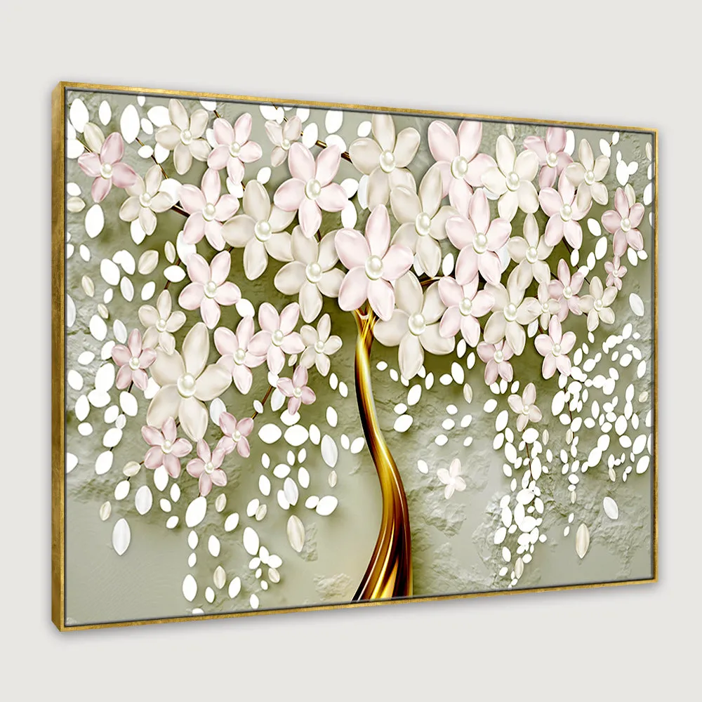 Seasonal Flower Fall Canvas Wall Painting With Frame