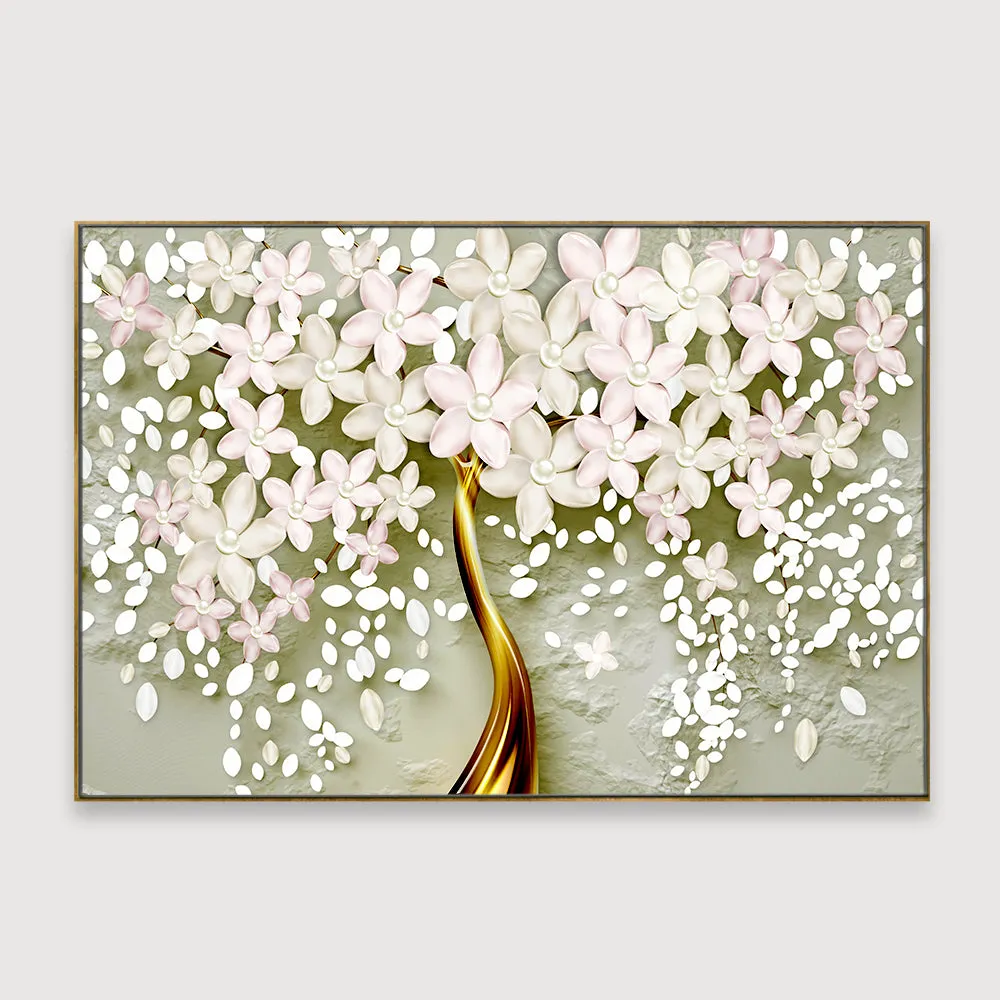 Seasonal Flower Fall Canvas Wall Painting With Frame