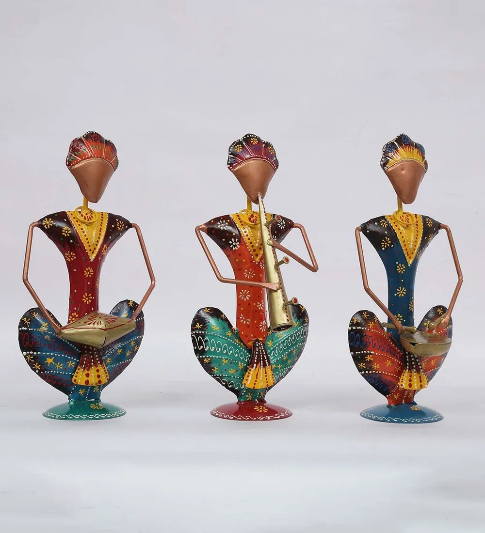 Seated Traditional Musicians Handcrafted Human Figurines / Showpiece Set Of 3