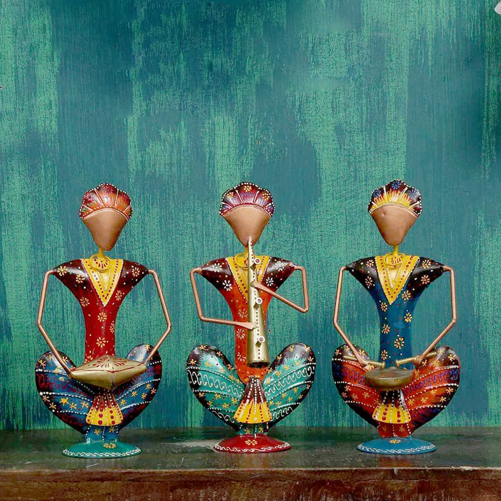 Seated Traditional Musicians Handcrafted Human Figurines / Showpiece Set Of 3