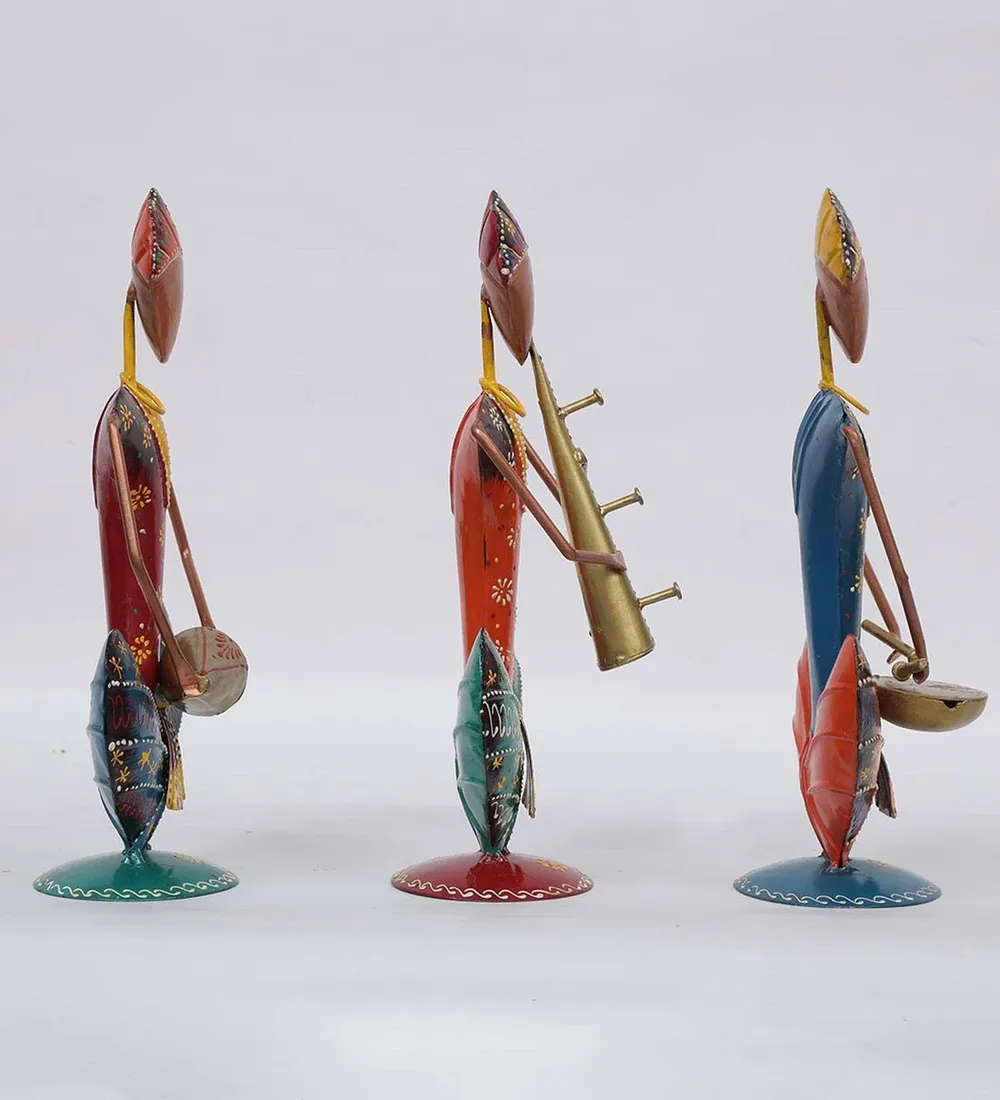 Seated Traditional Musicians Handcrafted Human Figurines / Showpiece Set Of 3