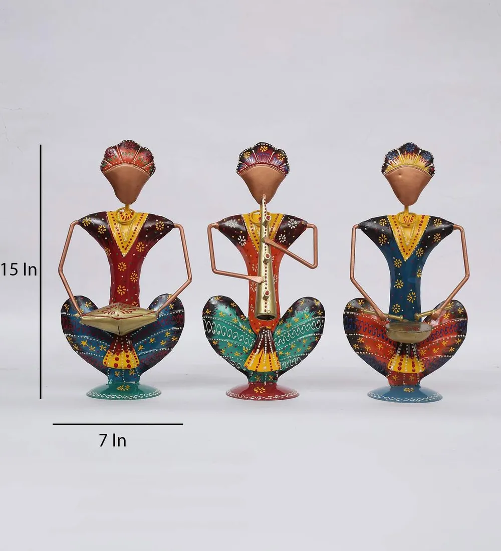 Seated Traditional Musicians Handcrafted Human Figurines / Showpiece Set Of 3