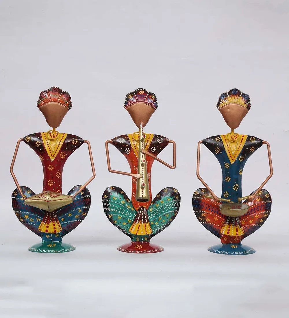Seated Traditional Musicians Handcrafted Human Figurines / Showpiece Set Of 3