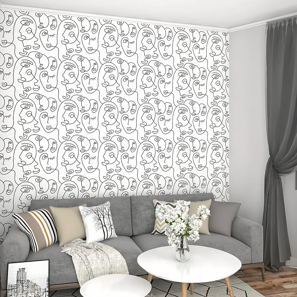 Self Adhesive Wallpaper in Abstract Line Art