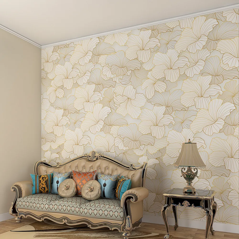 Self Adhesive Wallpaper in Designer Golden Hibiscus Flower