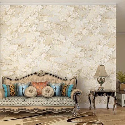 Self Adhesive Wallpaper in Designer Golden Hibiscus Flower