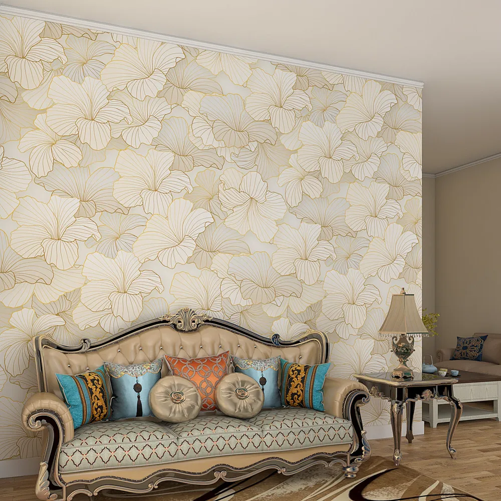 Self Adhesive Wallpaper in Designer Golden Hibiscus Flower