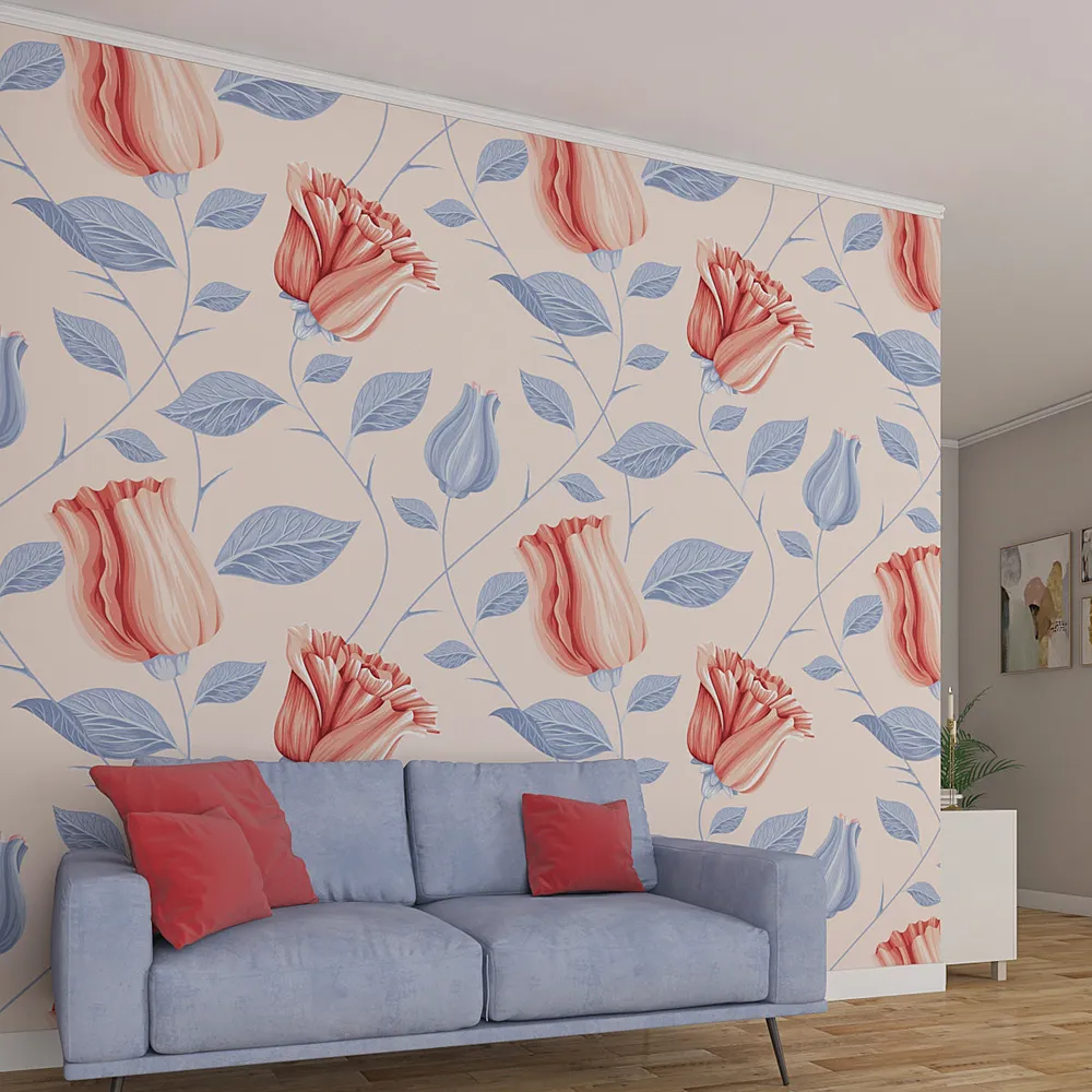 Self Adhesive Wallpaper in Flowing Tulips Floral Pattern