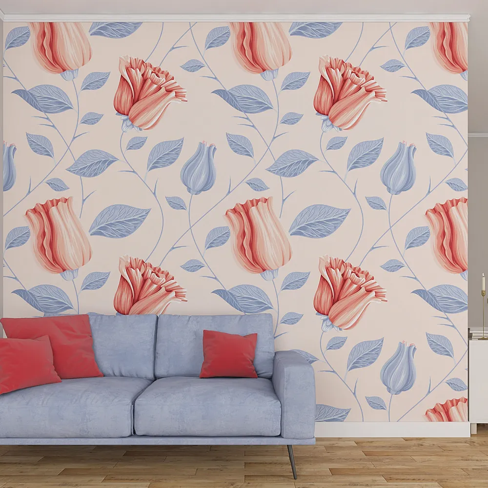 Self Adhesive Wallpaper in Flowing Tulips Floral Pattern