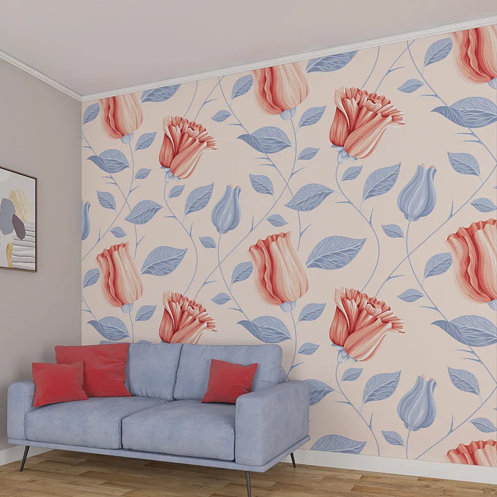 Self Adhesive Wallpaper in Flowing Tulips Floral Pattern