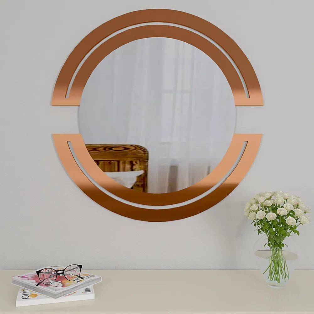 Semi Circle Copper Finish Round Designer Wall Mirror 24 inches X 24 inches