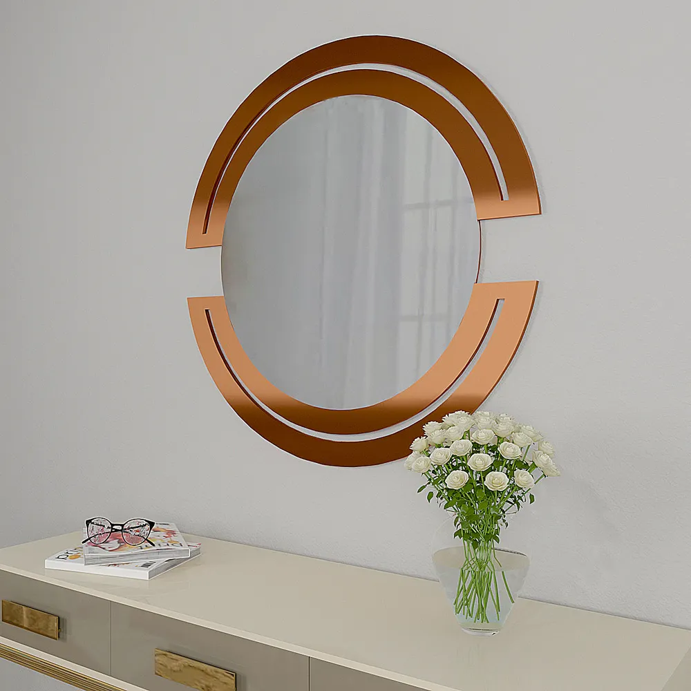 Semi Circle Copper Finish Round Designer Wall Mirror 24 inches X 24 inches