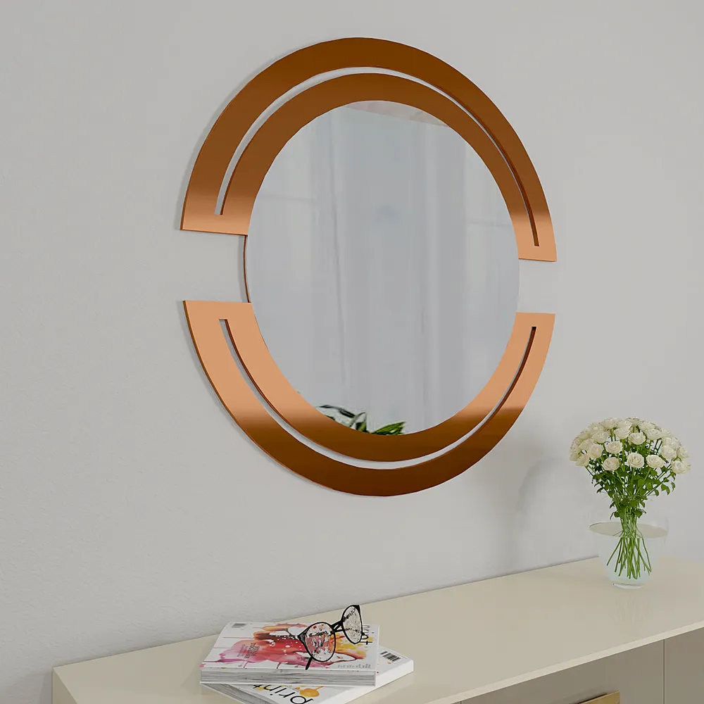 Semi Circle Copper Finish Round Designer Wall Mirror 24 inches X 24 inches
