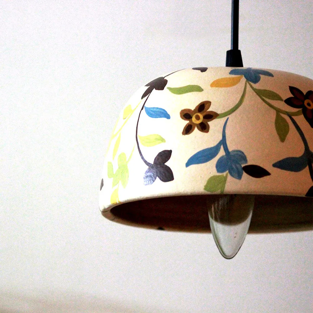 Semi Circle Multi Color Leafs Handpainted Hanging Lamp