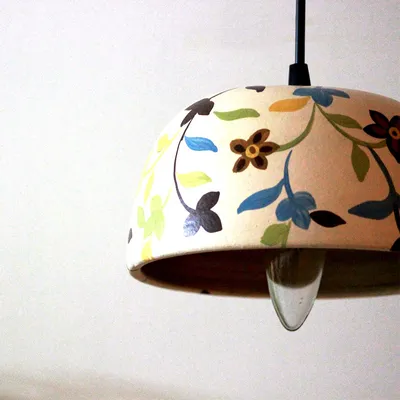 Semi Circle Multi Color Leafs Handpainted Hanging Lamp