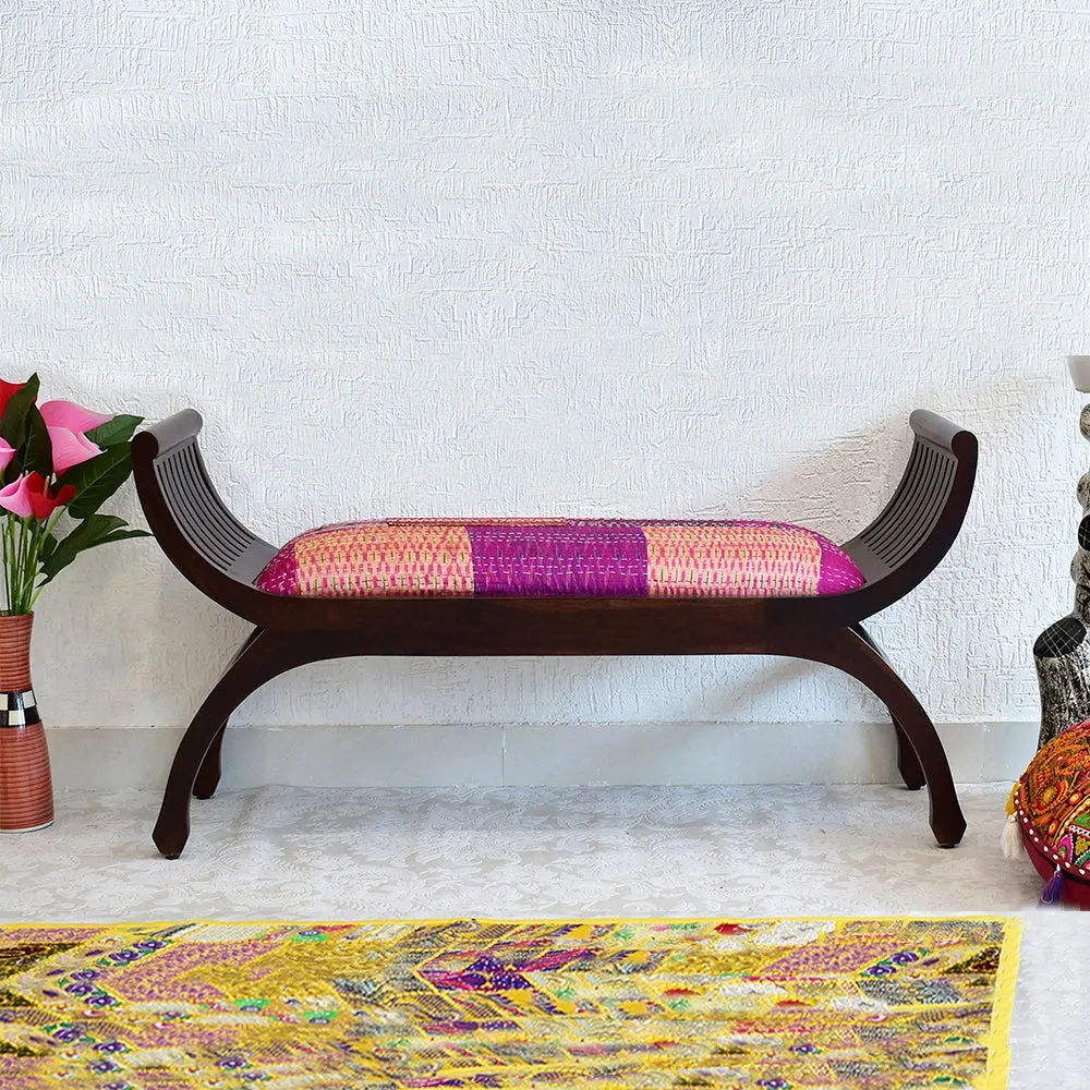 Senate Dark Brown Sheesham Wood With Patola Patchwork Settee Sofa