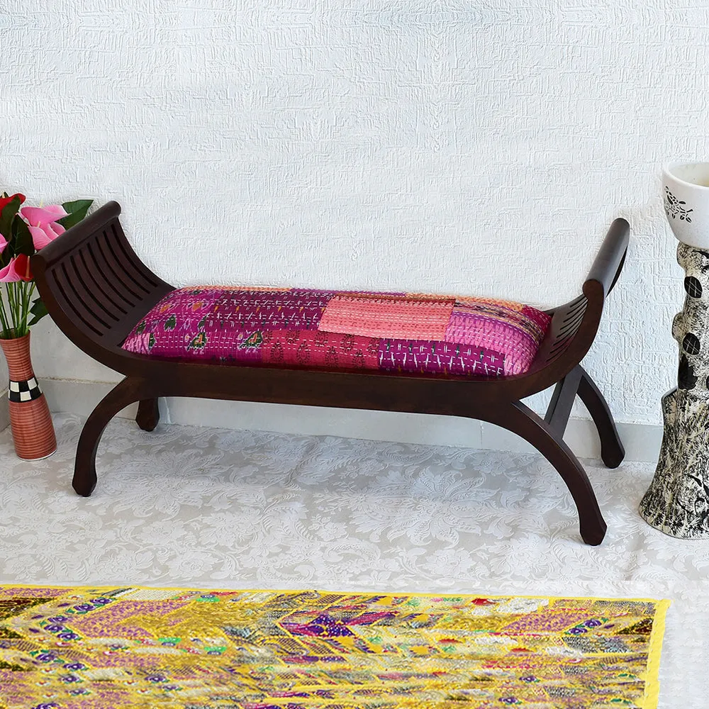 Senate Dark Brown Sheesham Wood With Patola Patchwork Settee Sofa