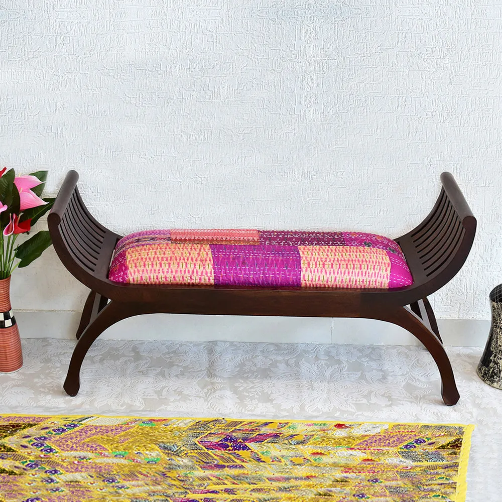 Senate Dark Brown Sheesham Wood With Patola Patchwork Settee Sofa