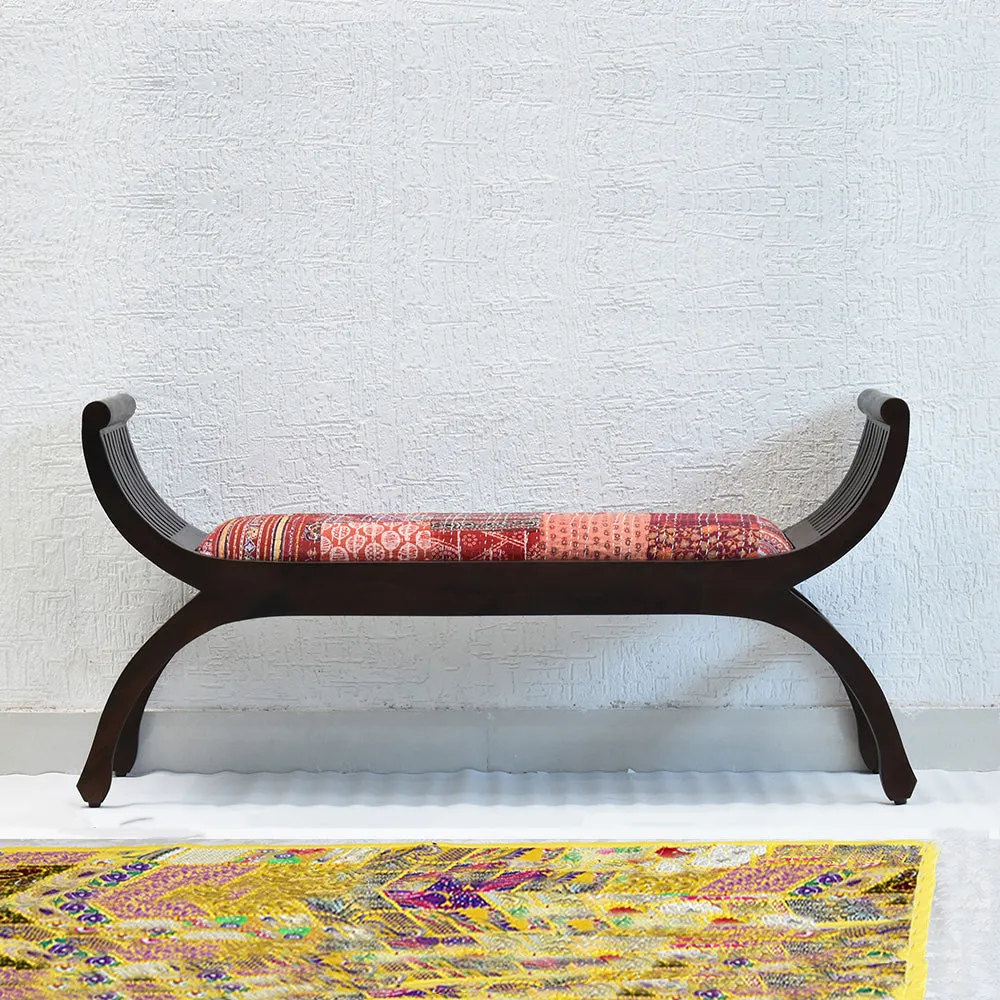 Senate Dark Brown Sheesham Wood With Red Kantha Gudri patchwork Settee Sofa