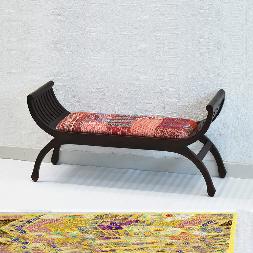 Senate Dark Brown Sheesham Wood With Red Kantha Gudri patchwork Settee Sofa