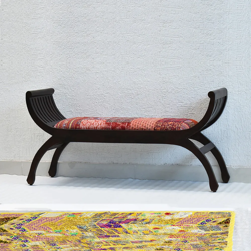 Senate Dark Brown Sheesham Wood With Red Kantha Gudri patchwork Settee Sofa
