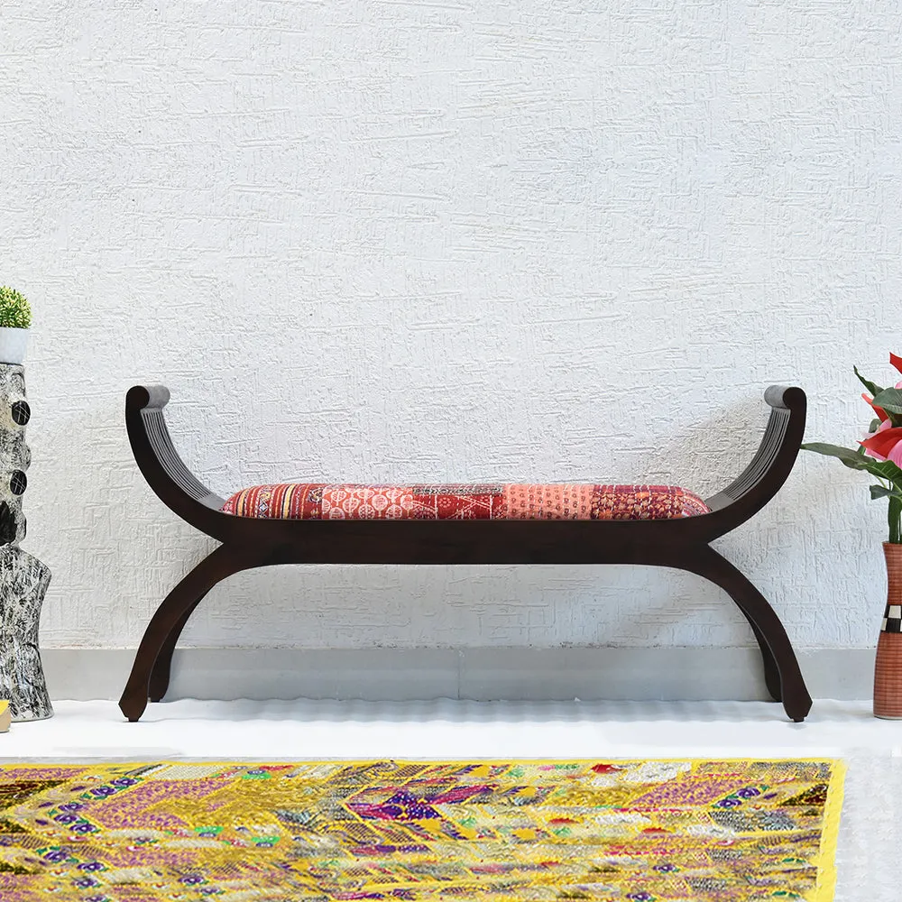 Senate Dark Brown Sheesham Wood With Red Kantha Gudri patchwork Settee Sofa