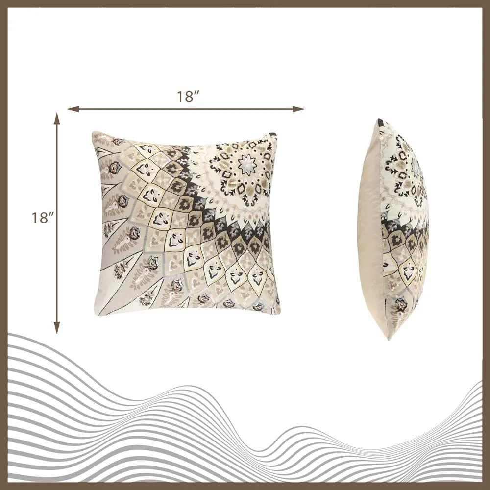 Sequins Work Polyester Beige Decorative Cushion Cover