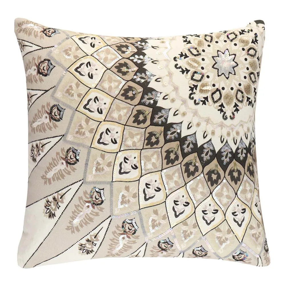 Sequins Work Polyester Beige Decorative Cushion Cover