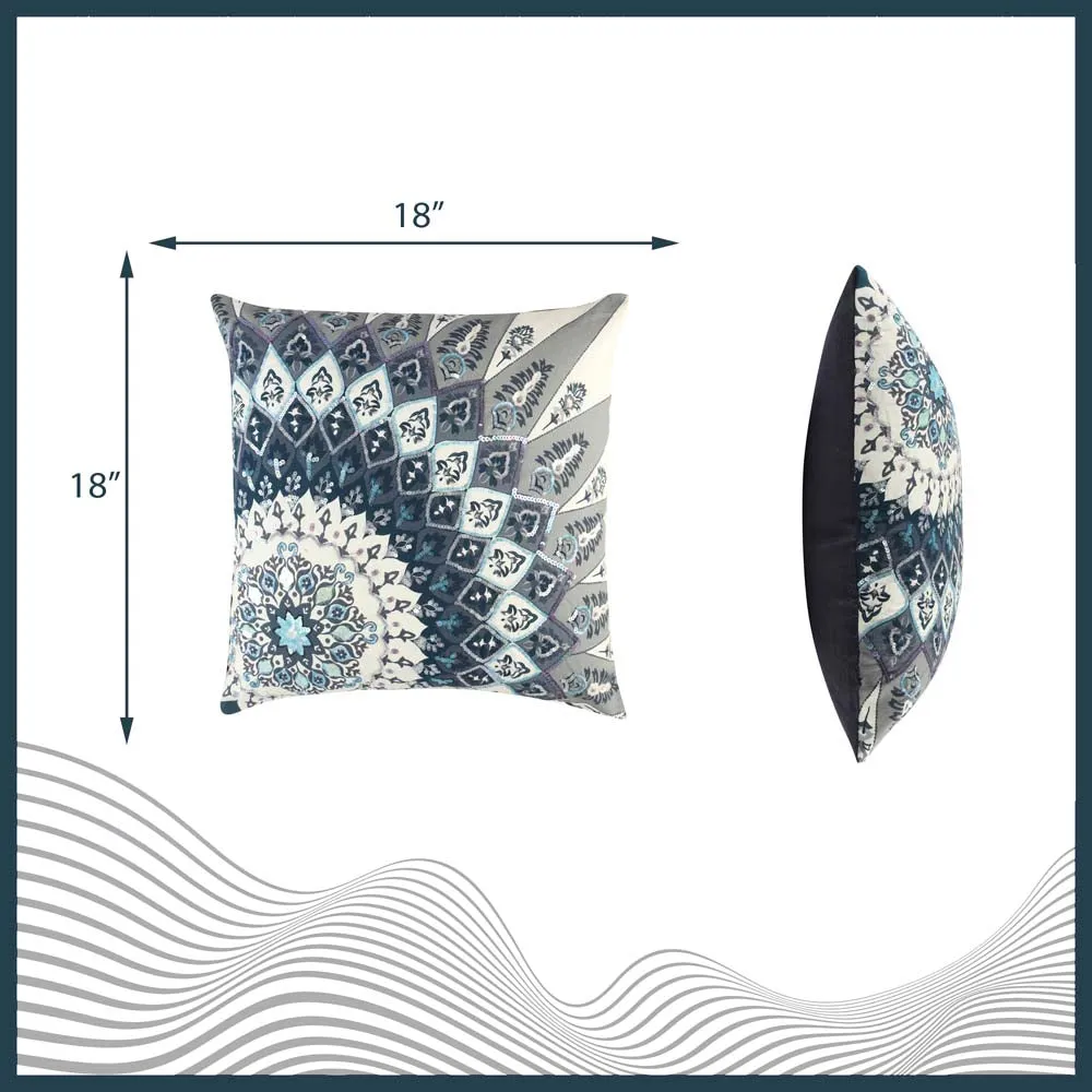 Sequins Work Polyester Blue Decorative Cushion Cover