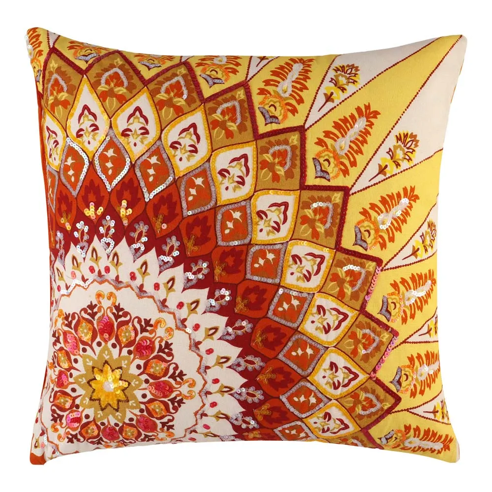 Sequins Work Polyester Yellow Decorative Cushion Cover