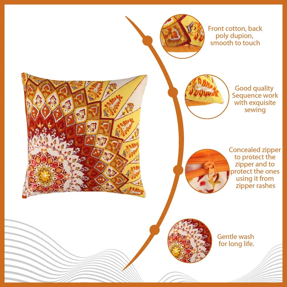 Sequins Work Polyester Yellow Decorative Cushion Cover
