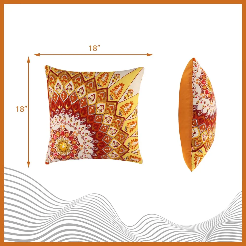 Sequins Work Polyester Yellow Decorative Cushion Cover