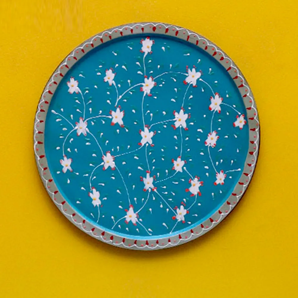 Serene Blue Base Floral Art Set of 3 Wallplates