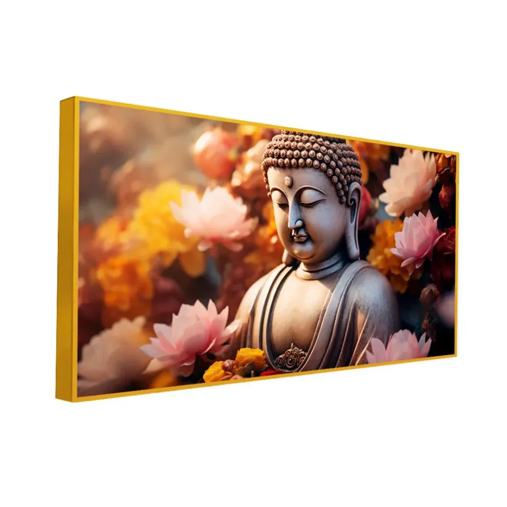 Serene Buddha with Blossoming Flowers Canvas Art With Frame