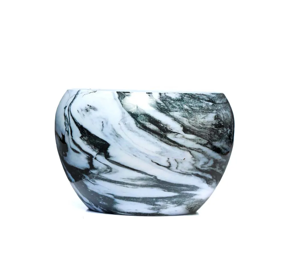 Serene Marble and Gold Toned Resilient Metal Plant Pot Set Of 1 Single Piece