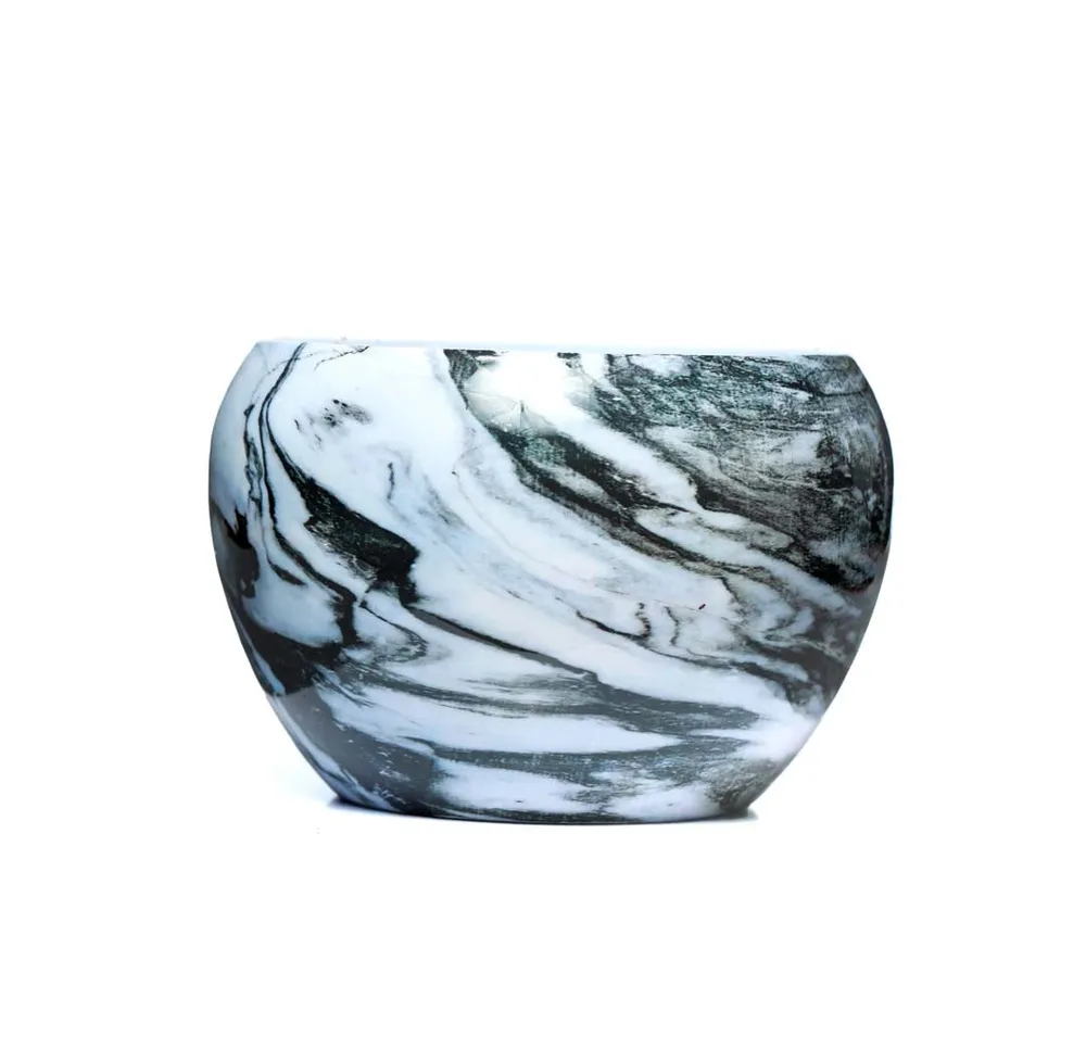 Serene Marble and Gold Toned Resilient Metal Plant Pot Set Of 1 Single Piece