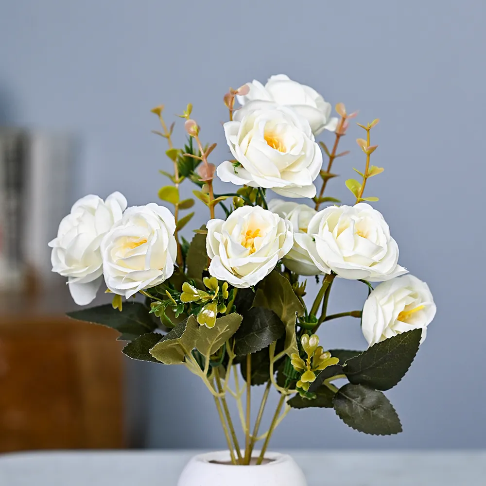 Serene White Roses Artificial Flower With Pot Single Piece