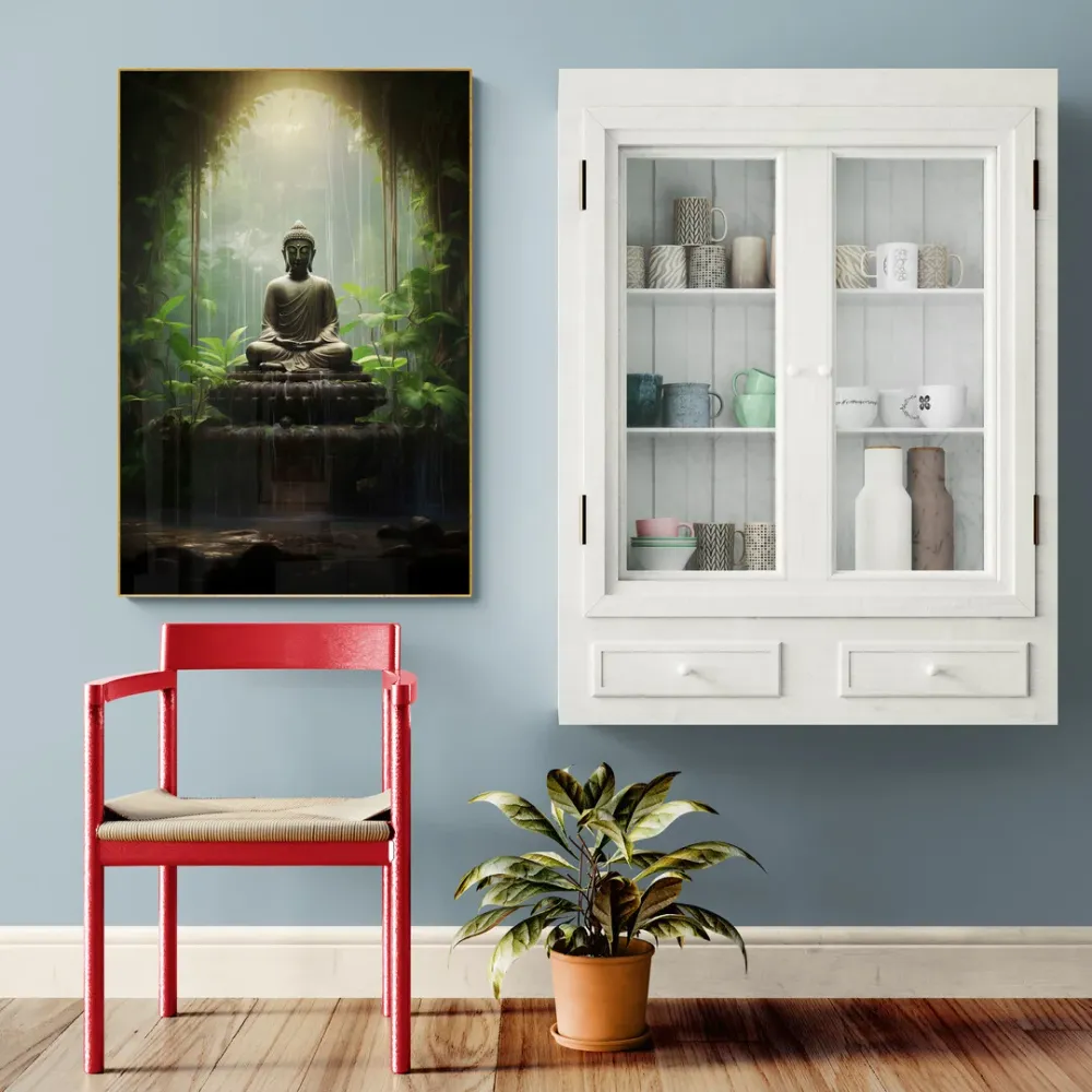 Serenity Amidst Nature Buddha Canvas Wall Painting With Frame