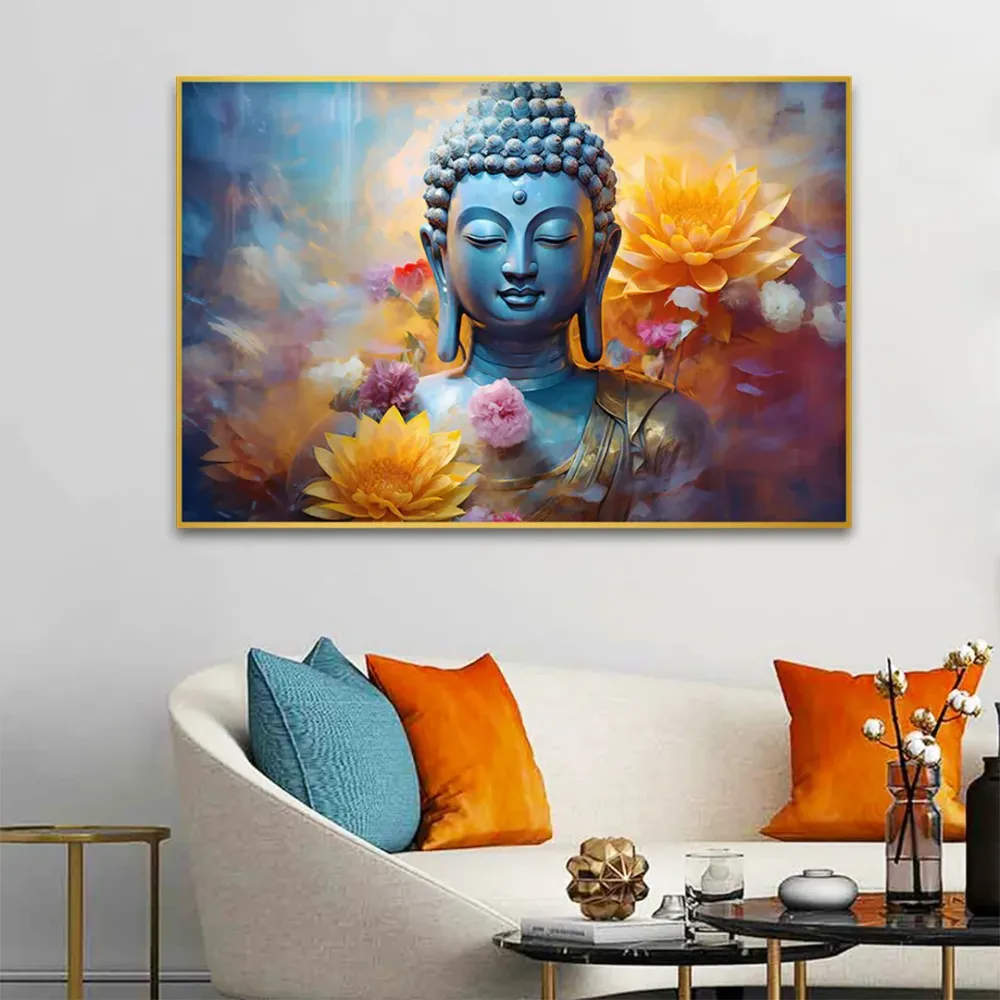 Serenity in Sapphire Buddha Canvas Wall Painting With Frame