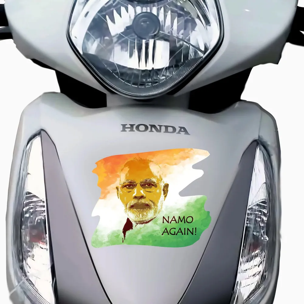 Set of 10 Namo Again Narendra Modi ji Scooty Sticker/Self Adhesive Peel and Stick DIY Vinyl Scooty Graphics/Fits All Scooty / 12 cm x 10 cm