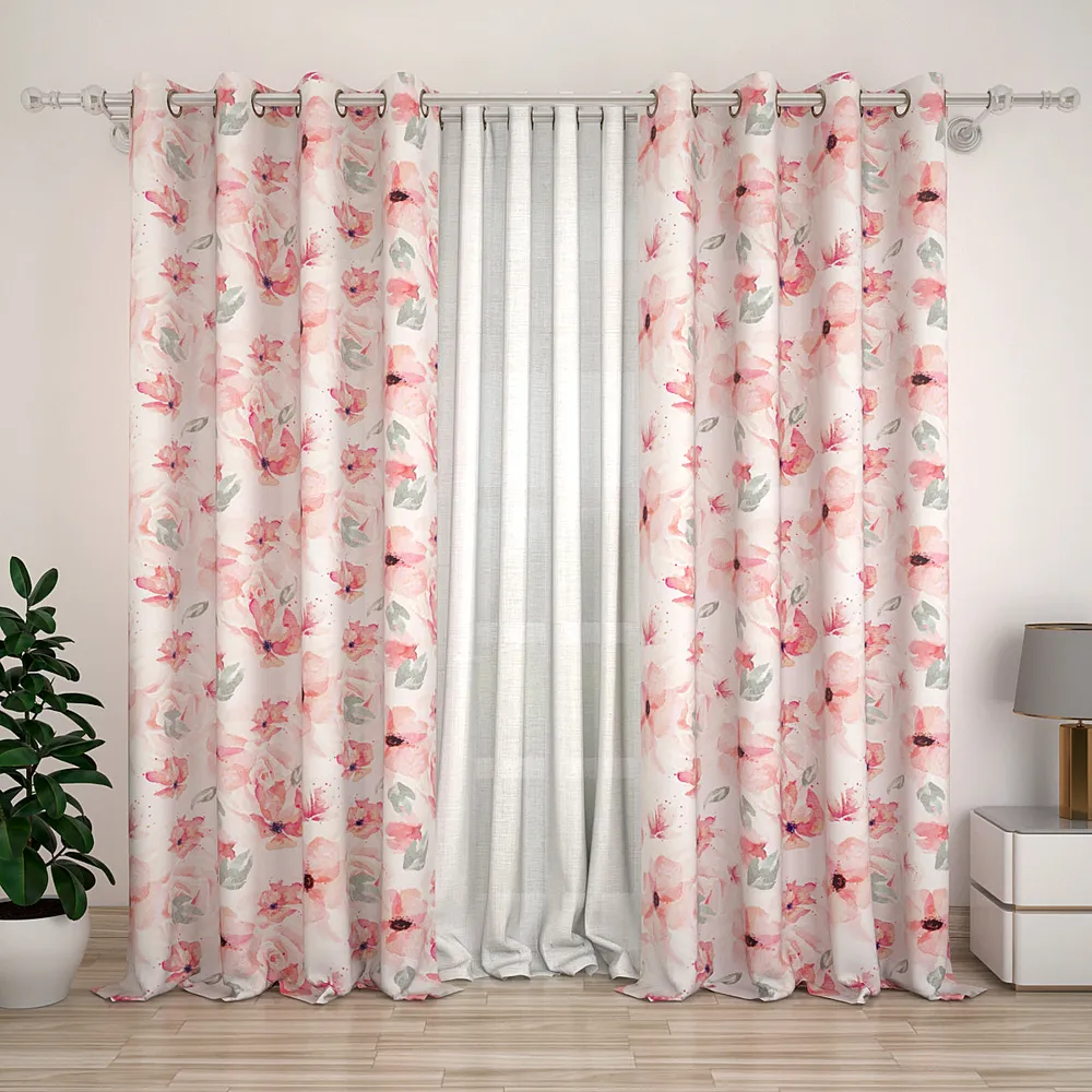 Set of 2 Aesthetic Floral Printed Eyelet Curtain- 260