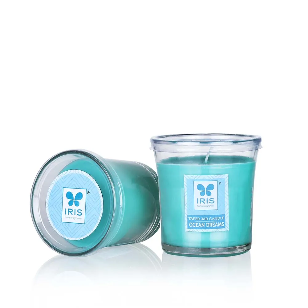 Set of 2 Blue Coloured Premium Ocean Breeze Scented Taper Glass Jar Candle