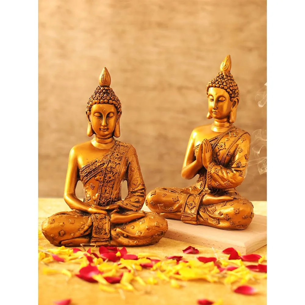 Set of 2 Detailed Craft Golden Decorative Lord Buddha Showpiece