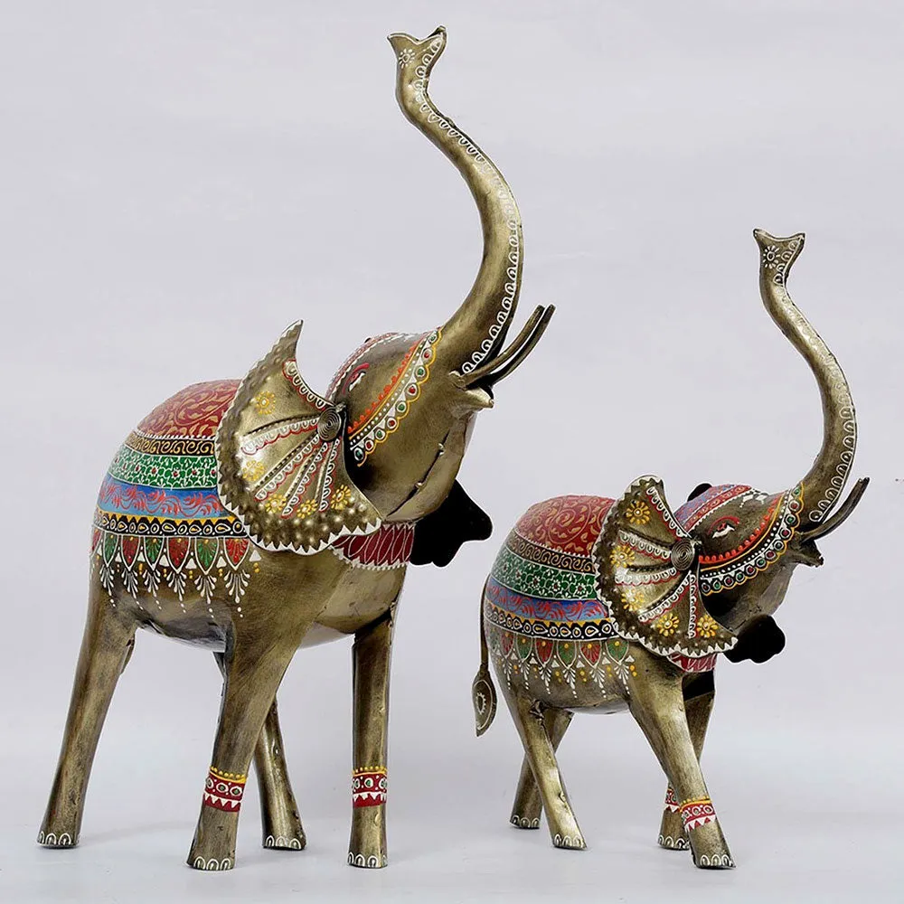 Set of 2 Handcrafted Ecstatic Elephant Animal Figurine / Showpiece