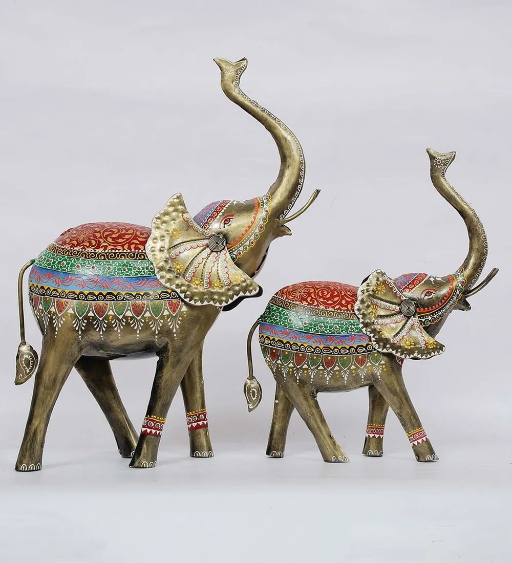 Set of 2 Handcrafted Ecstatic Elephant Animal Figurine / Showpiece