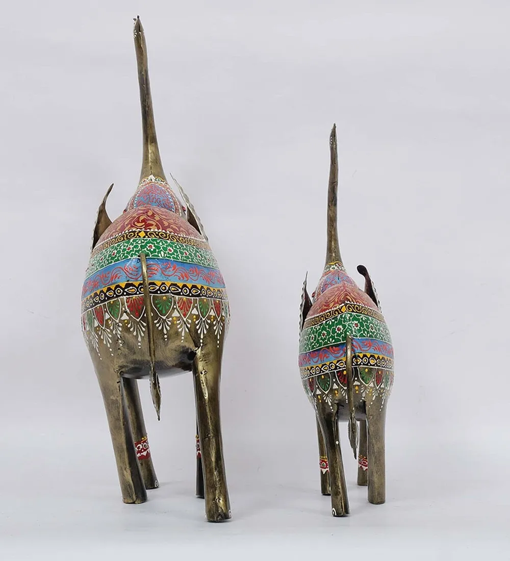 Set of 2 Handcrafted Ecstatic Elephant Animal Figurine / Showpiece